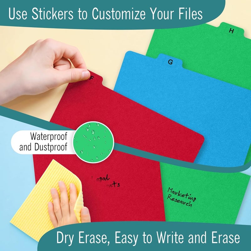 EXTRIC Alphabetical File Organizer, 25 Plastic Alphabet Dividers with Tabs Letter Size File Cabinet Dividers, Self Adhesive A-Z Labels – 5 Assorted Colors, 1/5 Cut Tabs for Filing Cabinet - Image 4